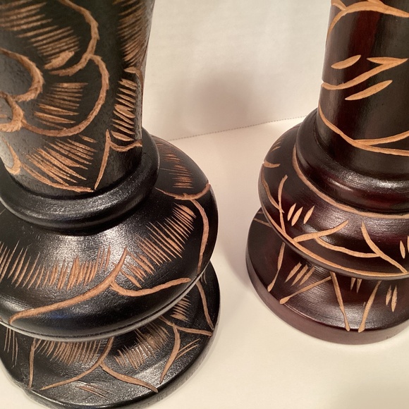 Hand Carved Wood Vases MCM Boho Style - Picture 6 of 9
